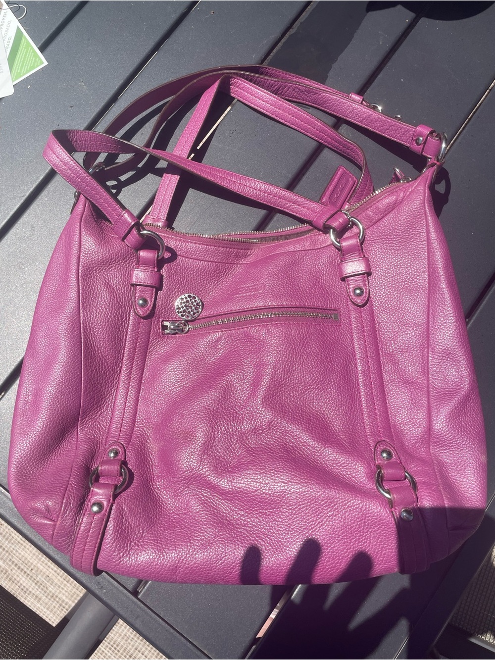 Coach Alexandra Convertible bag - purple pebbled leather - silver hardware.